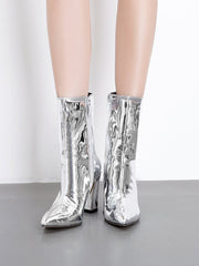 Patent Leather Pointed Toe Zipper Boots